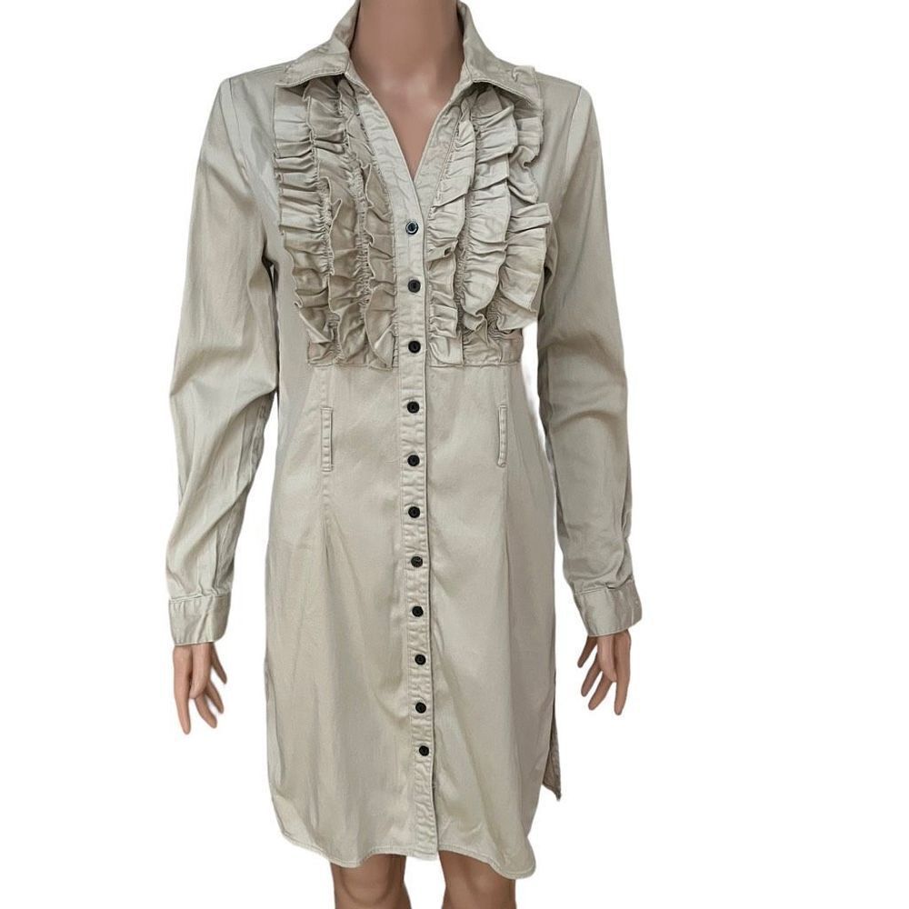 MG Originals cotton beige shirt dress ruffle front size M